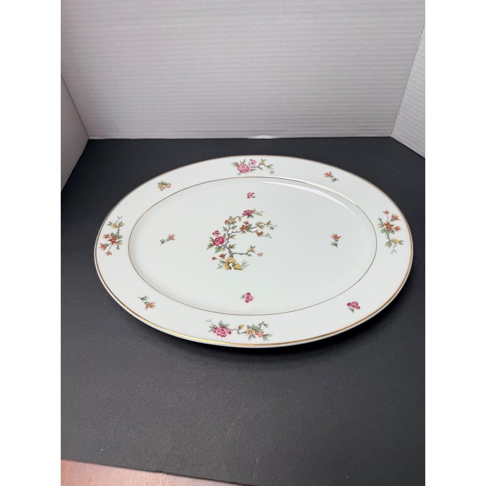 A Lanternier & Co Limoges France Oval Serving Platter Floral Gold Trim Porcelain